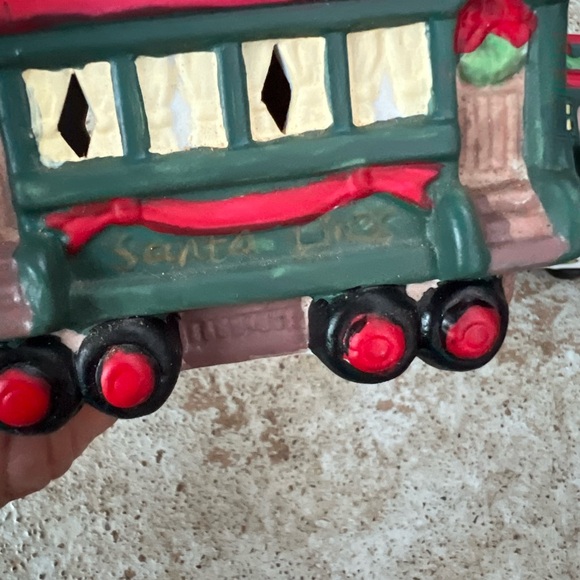Vtg Christmas Porcelain Train Set 3 Piece Santa Lines Holiday Trim 90s - Picture 11 of 16